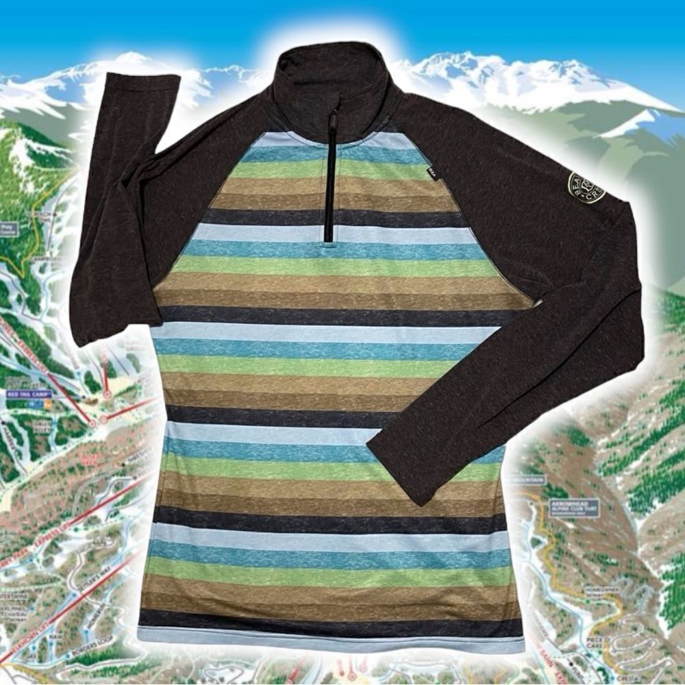 Bula + Beaver Creek Quarter Zip Striped Raglan Fitted Base Layer Pullover Top